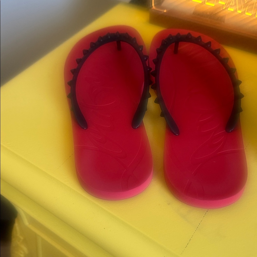 Christian Louboutin Red Studded Flip-Flop Sandals - Women's - Picture 6 of 9